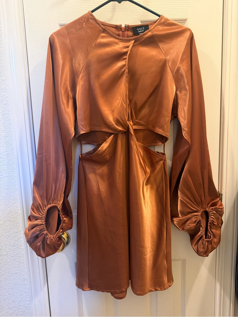 VICI Collection Rustic Feel Balloon Sleeve Satin Mini Dress
